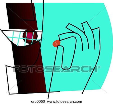 Clipart - Outline of a person with stained teeth, taking a pill. Fotosearch