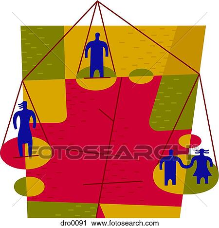 People standing on a three-panned scale depicting the balancing of family View Large Illustration Clip Art - People standing on a three-panned scale depicting the balancing of family. Fotosearch