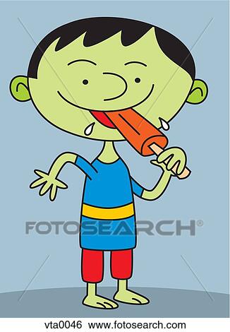 Portrait of a boy eating popsicle View Large Illustration Stock Illustration - Portrait of a boy eating popsicle. Fotosearch