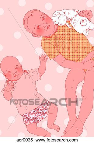 Stock Illustration - Portrait of a toddler boy and a baby. Fotosearch