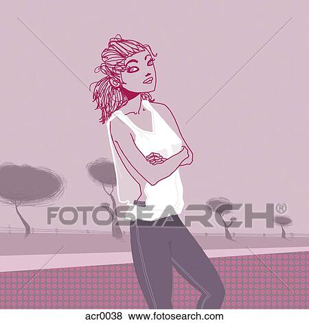 Stock Illustration - Portrait of a young woman standing with her arms crossed. Fotosearch
