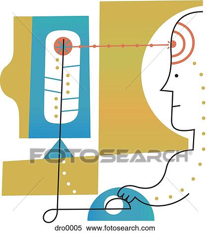 Stock Illustration - Profile of a man and computer illustrating user-targeted online web content. Fotosearch