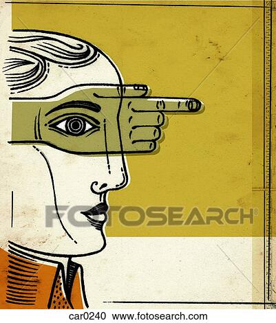 Profile of a man, with a hand pointing in the direction he is looking View Large Illustration Clipart - Profile of a man, with a hand pointing in the direction he is looking. Fotosearch
