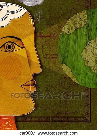 Profile of a person looking at the earth View Large Illustration Stock Illustration - Profile of a person looking at the earth. Fotosearch
