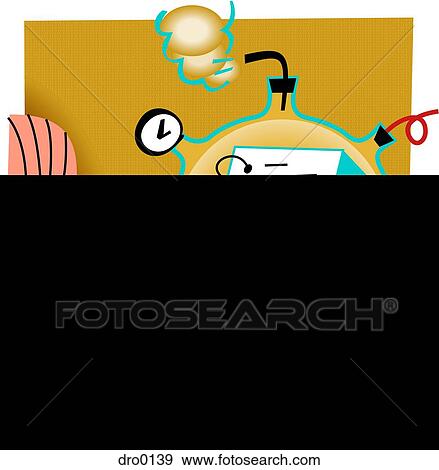 Stock Illustration - Profile of a woman looking at a science experiment with a book on a burner. Fotosearch