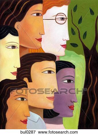 Stock Illustration - Profiles of a group of mixed ethnicities. Fotosearch