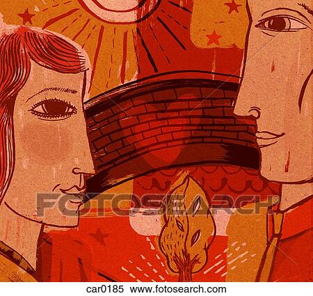 Stock Illustration - Profiles of a man and woman looking at each other. Fotosearch