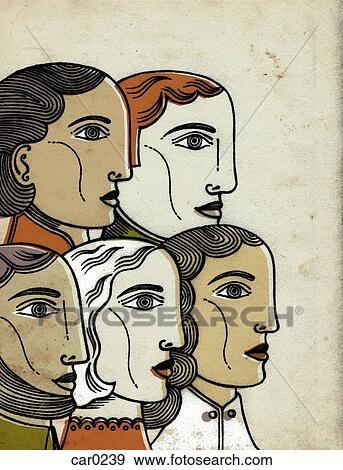 Stock Illustration - Profiles of five people of different ethnicities standing together. Fotosearch