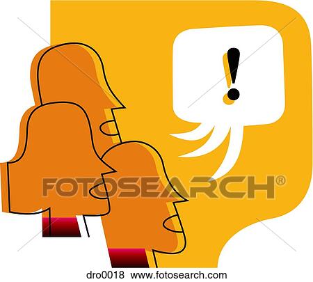 Profiles of three people talking and a single speech bubble with exclamation mark View Large Illustration Stock Illustration - Profiles of three people talking and a single speech bubble with exclamation mark. Fotosearch