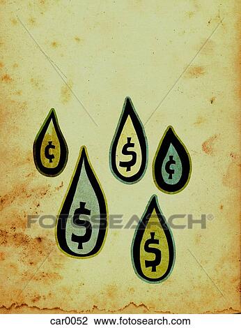 Drawing - Rain drops with dollar signs in them. Fotosearch