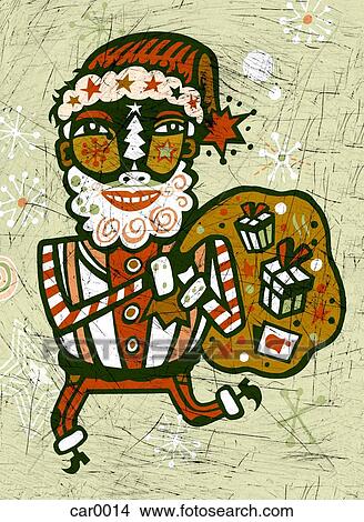 Stock Illustration - Santa Claus carrying a sack full of presents. Fotosearch