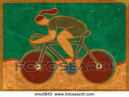 Drawing - Side view of a woman cyclist riding her bike. Fotosearch