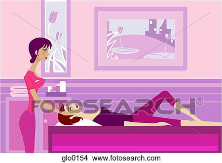 Stock Illustration - Side view of a woman getting massage at spa. Fotosearch