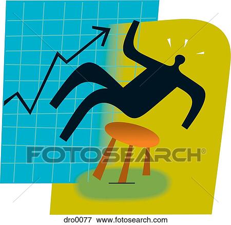 Stock Illustration - Silhouette of a falling man and a graph indicating unexpected gains. Fotosearch