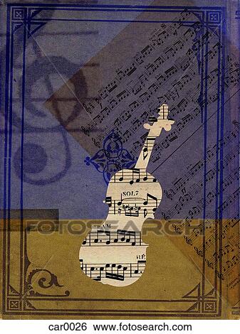 Silhouette of a guitar with musical notes, against sheet music View Large Illustration Stock Illustration - Silhouette of a guitar with musical notes, against sheet music. Fotosearch