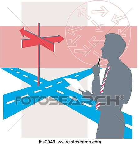 Silhouette of a man holding paper at crossroads View Large Illustration Stock Illustration - Silhouette of a man holding paper at crossroads. Fotosearch