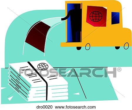 Silhouette of a man in van dropping newspapers hot off the press View Large Illustration Clipart - Silhouette of a man in van dropping newspapers hot off the press. Fotosearch