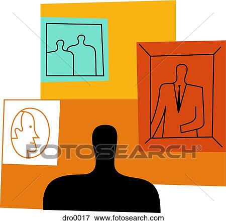 Stock Illustration - Silhouette of a man looking at family photos. Fotosearch