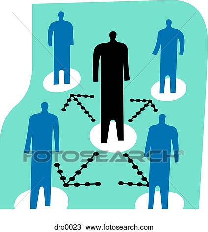 Silhouette of a man standing in the center of four other men View Large Illustration Drawing - Silhouette of a man standing in the center of four other men. Fotosearch