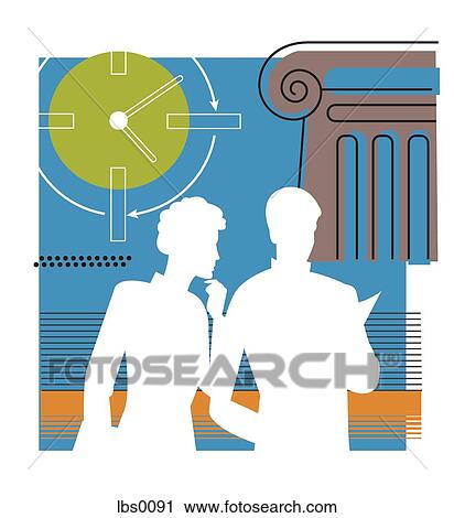 Clip Art - Silhouette of two people discussing documents. Fotosearch