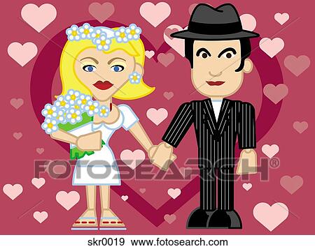 Stock Illustration - The bride and groom on their wedding day. Fotosearch