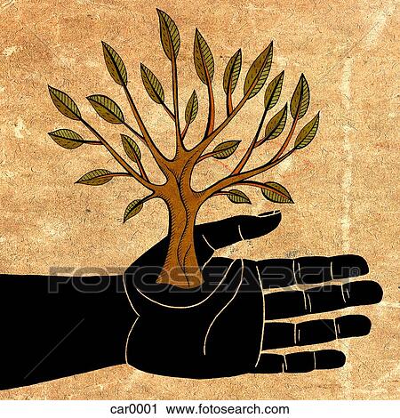 the palm of a hand holding a small tree View Large Illustration Clip Art - the palm of a hand holding a small tree. Fotosearch