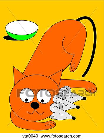 Clipart - Three mice sleeping underneath a cat. Fotosearch