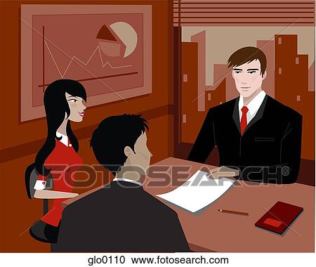Clipart - Three people at a business meeting. Fotosearch