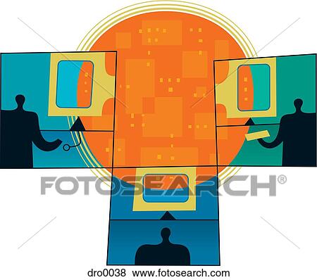 Three silhouetted men using computers, comprising windows on data world View Large Illustration Stock Illustration - Three silhouetted men using computers, comprising windows on data world. Fotosearch