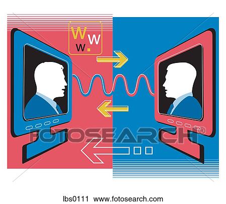 Clip Art - Two businessmen communicating via internet. Fotosearch