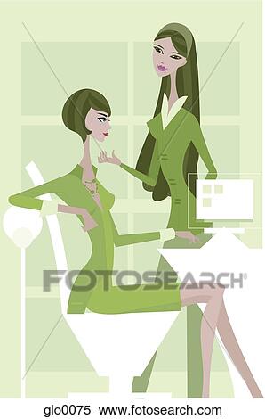 Two female colleagues talking at work View Large Illustration Stock Illustration - Two female colleagues talking at work. Fotosearch