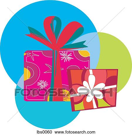 Two gifts in colorful wrapping paper against green and blue background View Large Illustration Clipart - Two gifts in colorful wrapping paper against green and blue background. Fotosearch