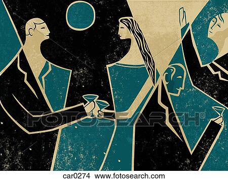 Stock Illustration - Two people clinking glasses at a cocktail party. Fotosearch