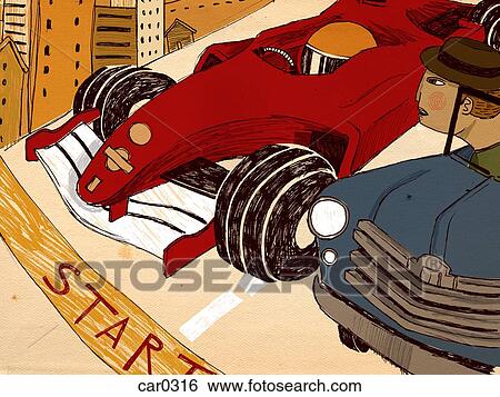 Stock Illustration - Two race car drivers at the start line. Fotosearch