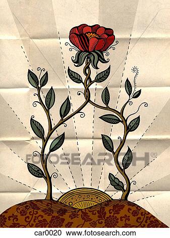 Two roses intertwined, with the sun rising in the background View Large Illustration Clipart - Two roses intertwined, with the sun rising in the background. Fotosearch