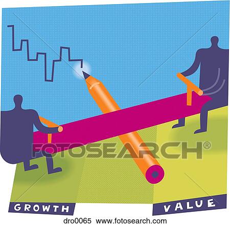 Stock Illustration - Two silhouetted men on a seesaw depicting balanced investing. Fotosearch