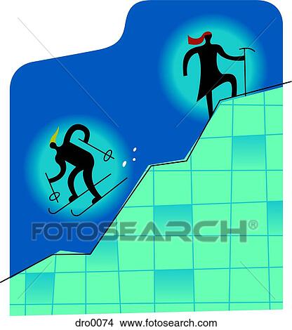 Stock Illustration - Two skiers on a line graph depicting Slow up, fast down. Fotosearch