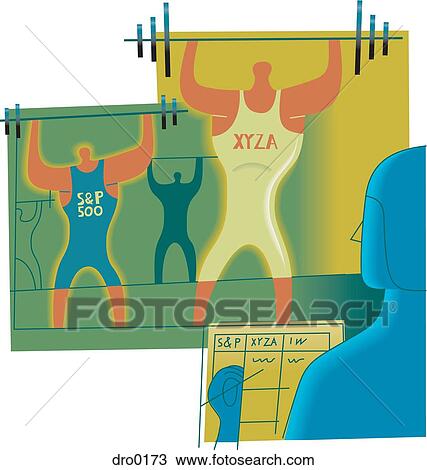 Weightlifters symbolizing stock market strengths View Large Illustration Drawing - Weightlifters symbolizing stock market strengths. Fotosearch