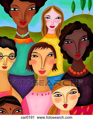 Clip Art - Women of different ethnicities standing together. Fotosearch