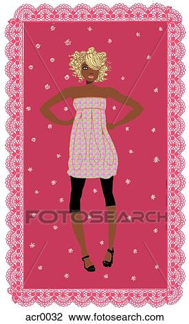 Drawing - Young woman standing against pink background, full length. Fotosearch