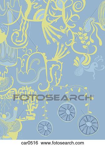 Stock Illustration - A blue and green decorative floral background. Fotosearch