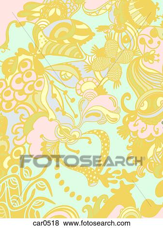 Stock Illustration - A blue, pink and yellow whimsical floral background. Fotosearch