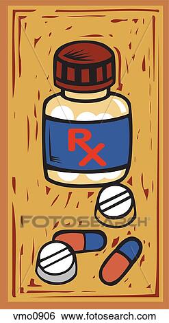 Stock Illustration - A bottle of prescription medication and pills. Fotosearch