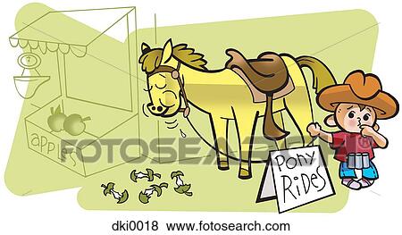 Stock Illustration - A boy and his pony offering pony rides. Fotosearch
