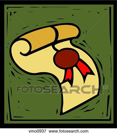 A diploma with a ribbon and sticker on it View Large Illustration Stock Illustration - A diploma with a ribbon and sticker on it. Fotosearch