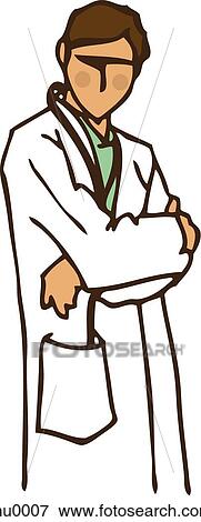 A doctor in a white coat with arms crossed View Large Illustration Stock Illustration - A doctor in a white coat with arms crossed. Fotosearch