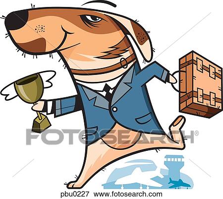 A dog running with a suitcase and trophy, with an airport in the background View Large Illustration Stock Illustration - A dog running with a suitcase and trophy, with an airport in the background. Fotosearch