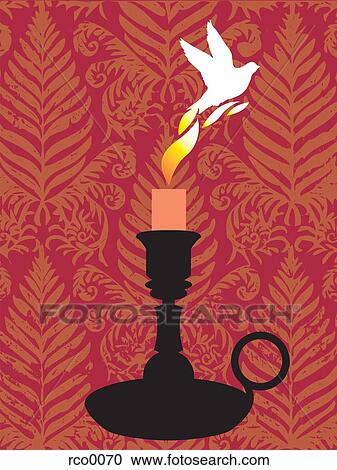 A dove rising from the flame of a candle View Large Illustration Clipart - A dove rising from the flame of a candle. Fotosearch