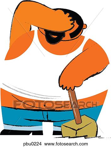 A fat man holding a sledge hammer and covering his face View Large Illustration Stock Illustration - A fat man holding a sledge hammer and covering his face. Fotosearch