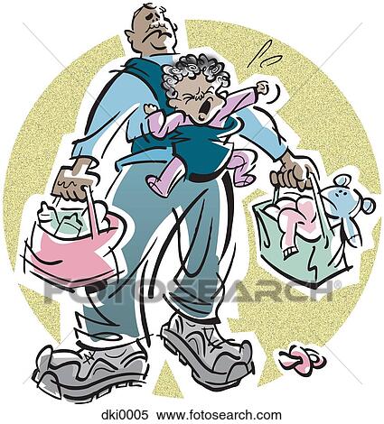 A father carrying two bags and a crying baby that has lost her soother View Large Illustration Stock Illustration - A father carrying two bags and a crying baby that has lost her soother. Fotosearch